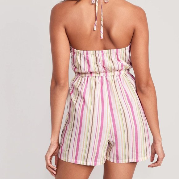 NWT Old Navy Striped O-Ring Halter Romper for Women -- 3.5-inch inseam - Picture 2 of 10